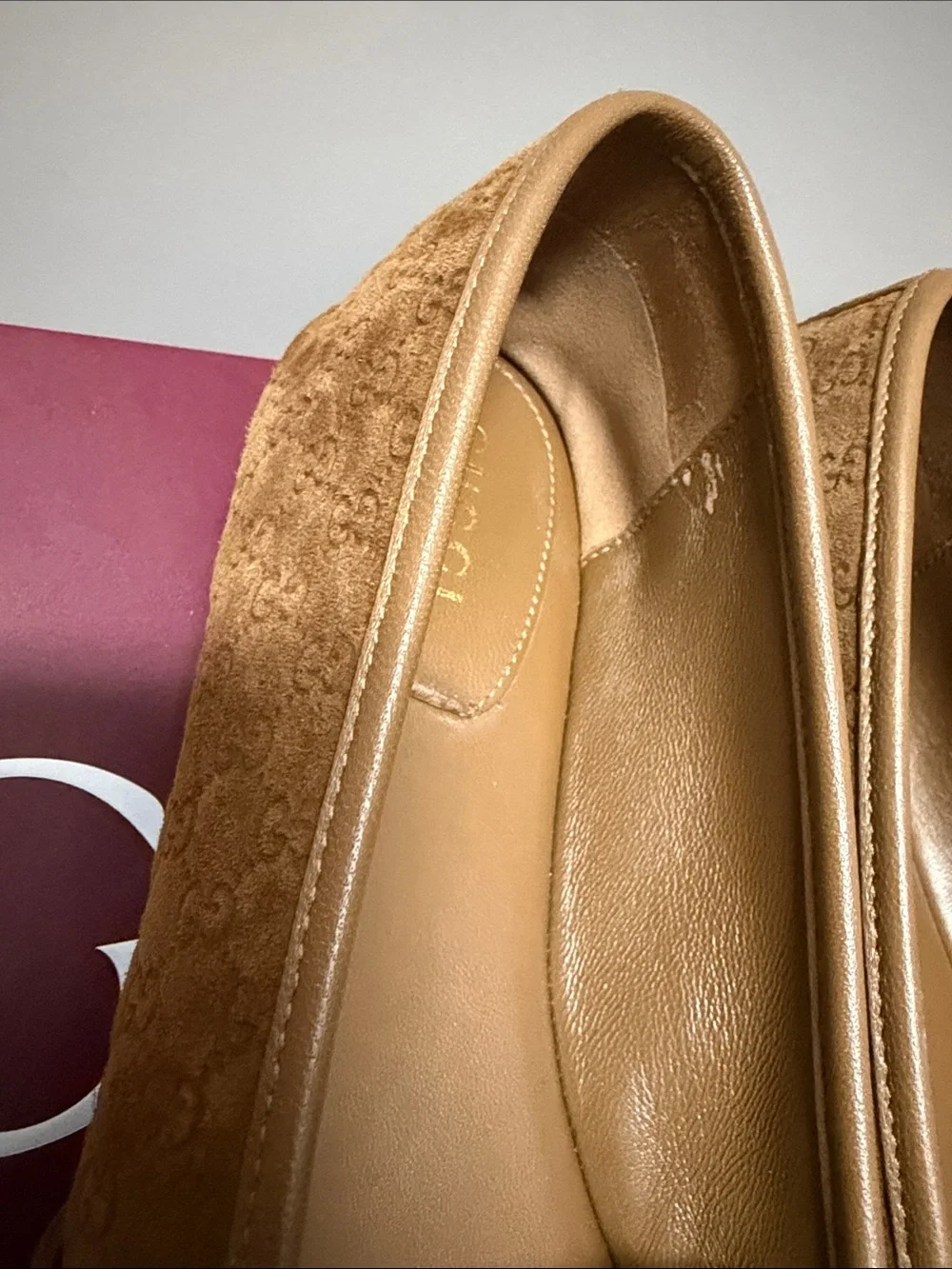 Gucci Tan Signature GG Horsebit Mary Jane Flats